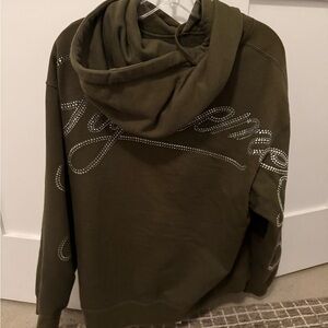 FW19 Supreme Rhinestone Script Hooded Sweatshirt Size Small - Green